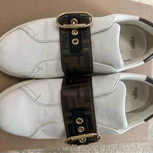 Fendi Brown Buckle White Sneakers
